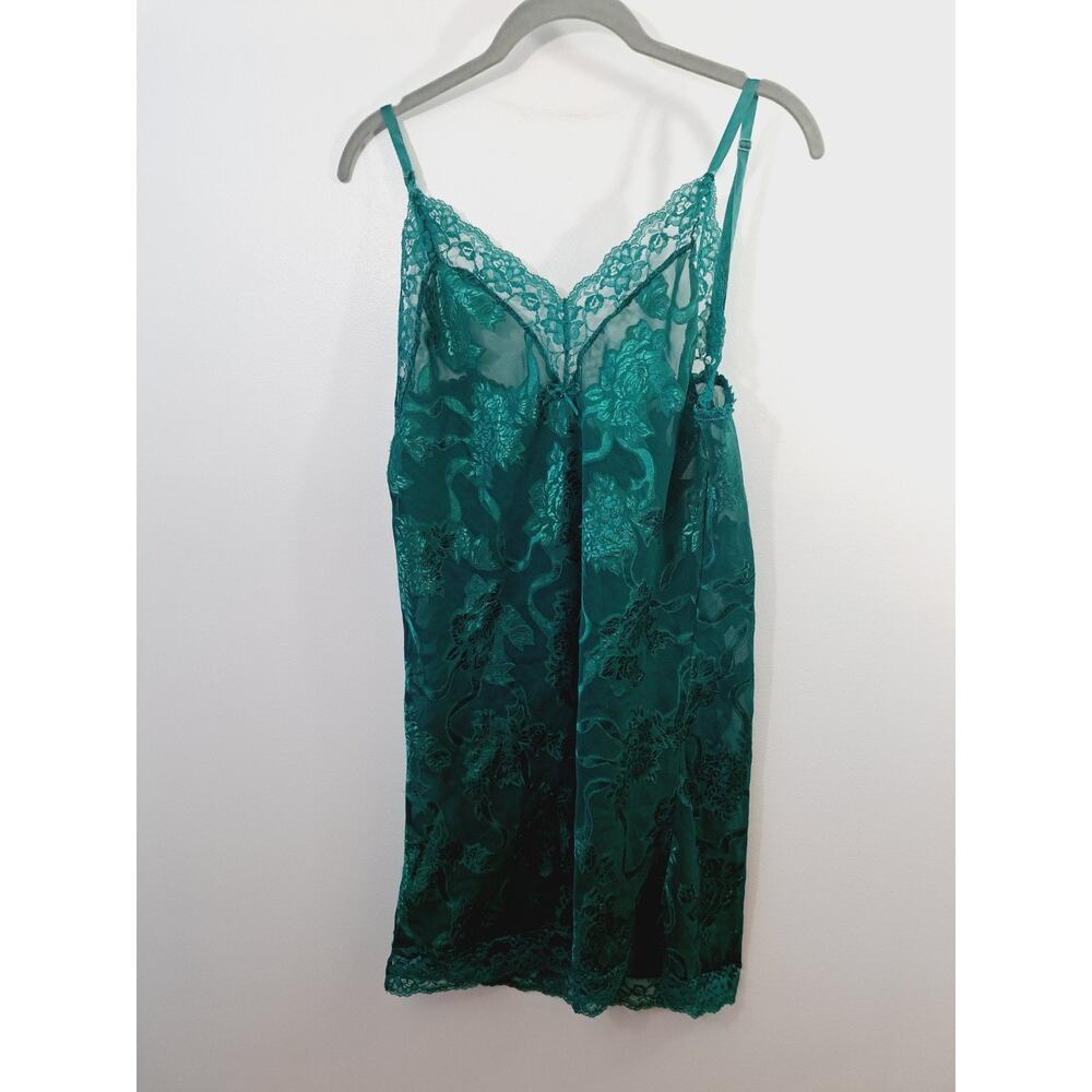 Madelon Louden Vintage Women's Green Night Gown Lingerie Floral Shine